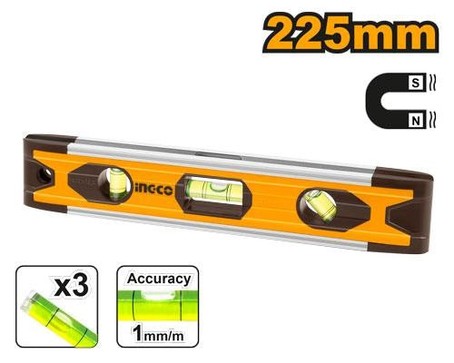 INGCO 3 Vials Magnetic Torpedo Level 225mm HMSL01030
