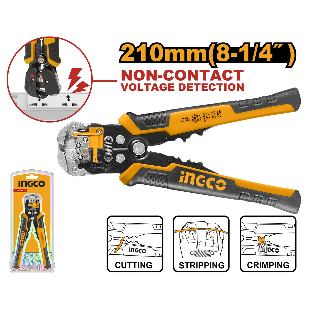 INGCO Intelligent Voltage Detecting Stripper 8.25" 210mm HWSP102429