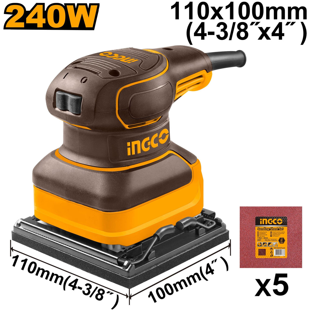 INGCO Palm Sander 240W 110X100mm Base PS2416
