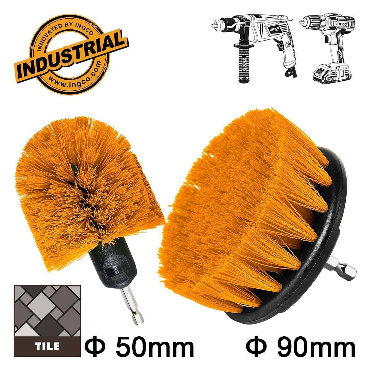 INGCO 2pcs 1/4" Hexa Shank Medium Bristle Brush set WCBM2335