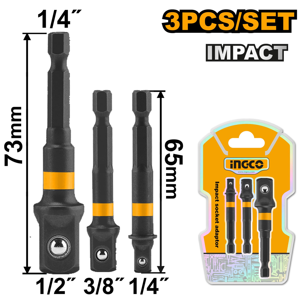 INGCO 3 pcs Socket Adapor set 1/4", 3/8" & 1/2" AMN365A01
