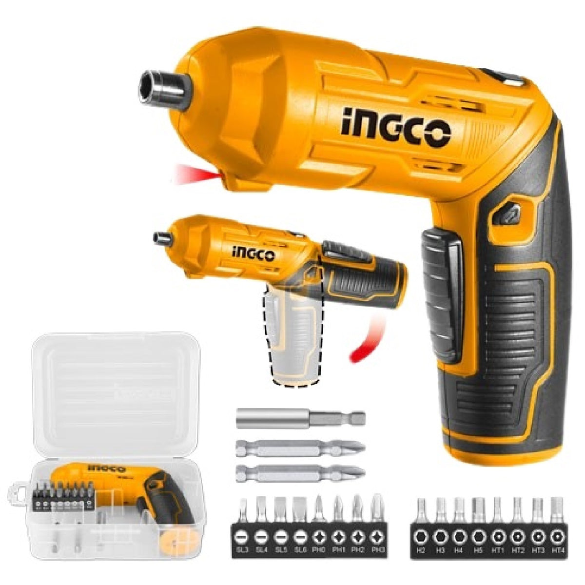 INGCO 4V LI-ION Cordless Screwdriver with 18 Bits & Mag.holder (No USB Charger) CSDLI0442 – view 2