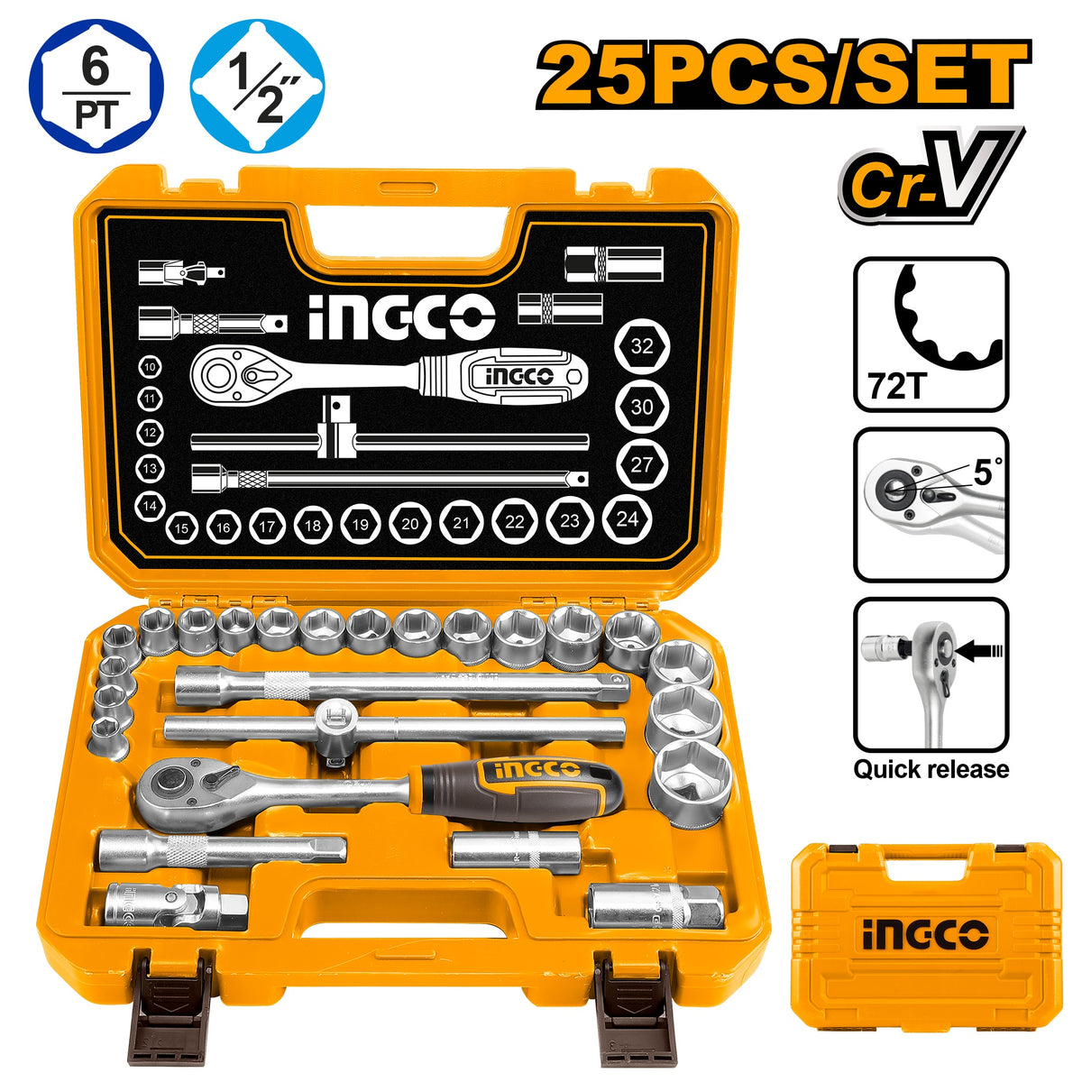 INGCO 25pcs 1/2DR Socket set HKTS12251