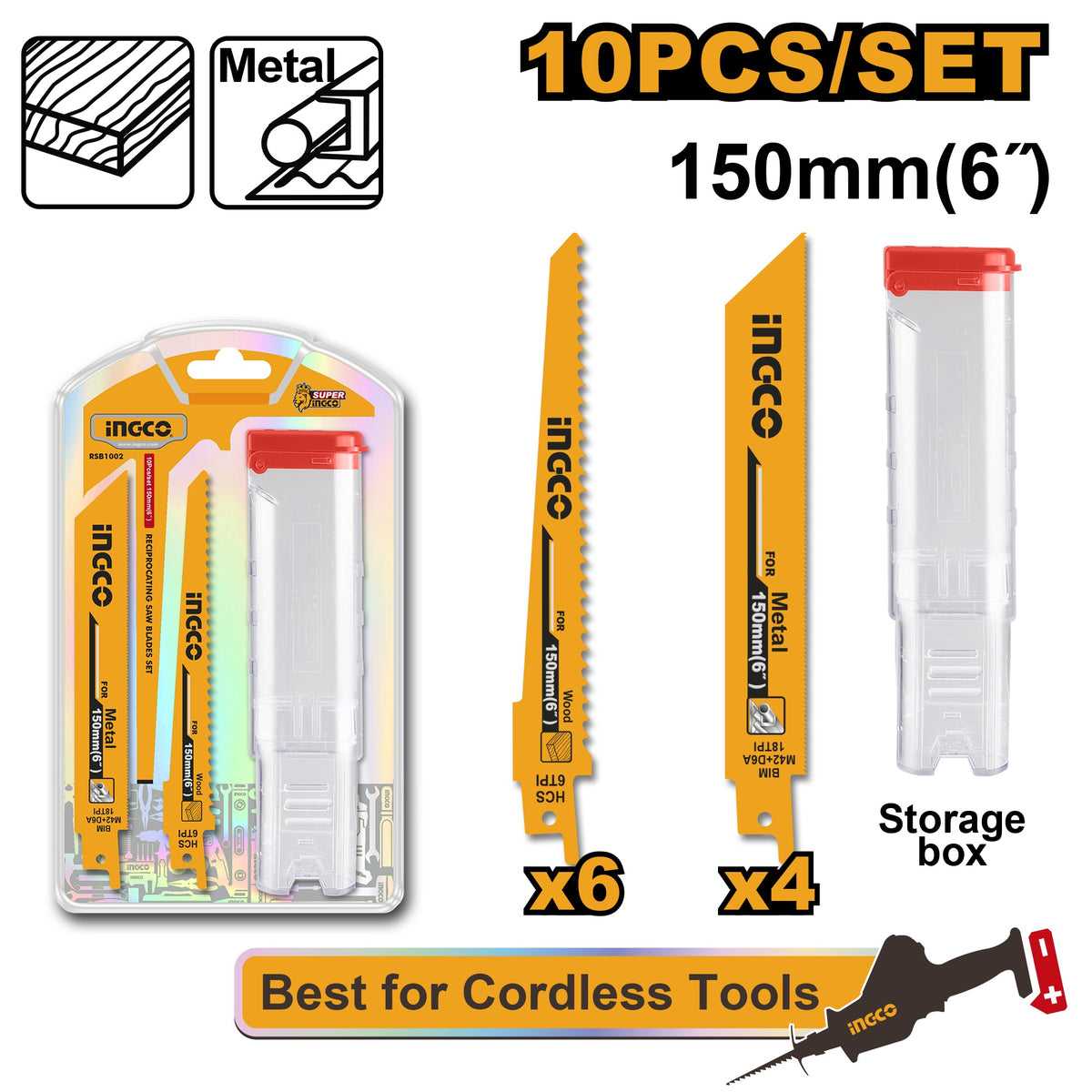 INGCO 10pcs Recipro Saw Blade set RSB1002
