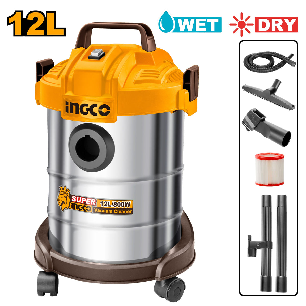 INGCO Wet & Dry Vacuum Cleaner 800W 12L Tank VC14122