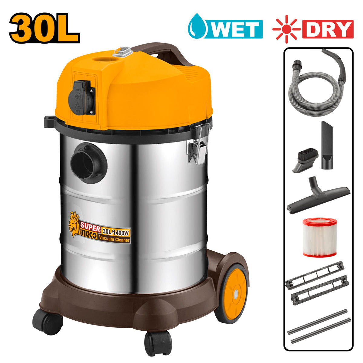INGCO Wet & Dry Vacuum Cleaner 1400W 30L Tank VC14301