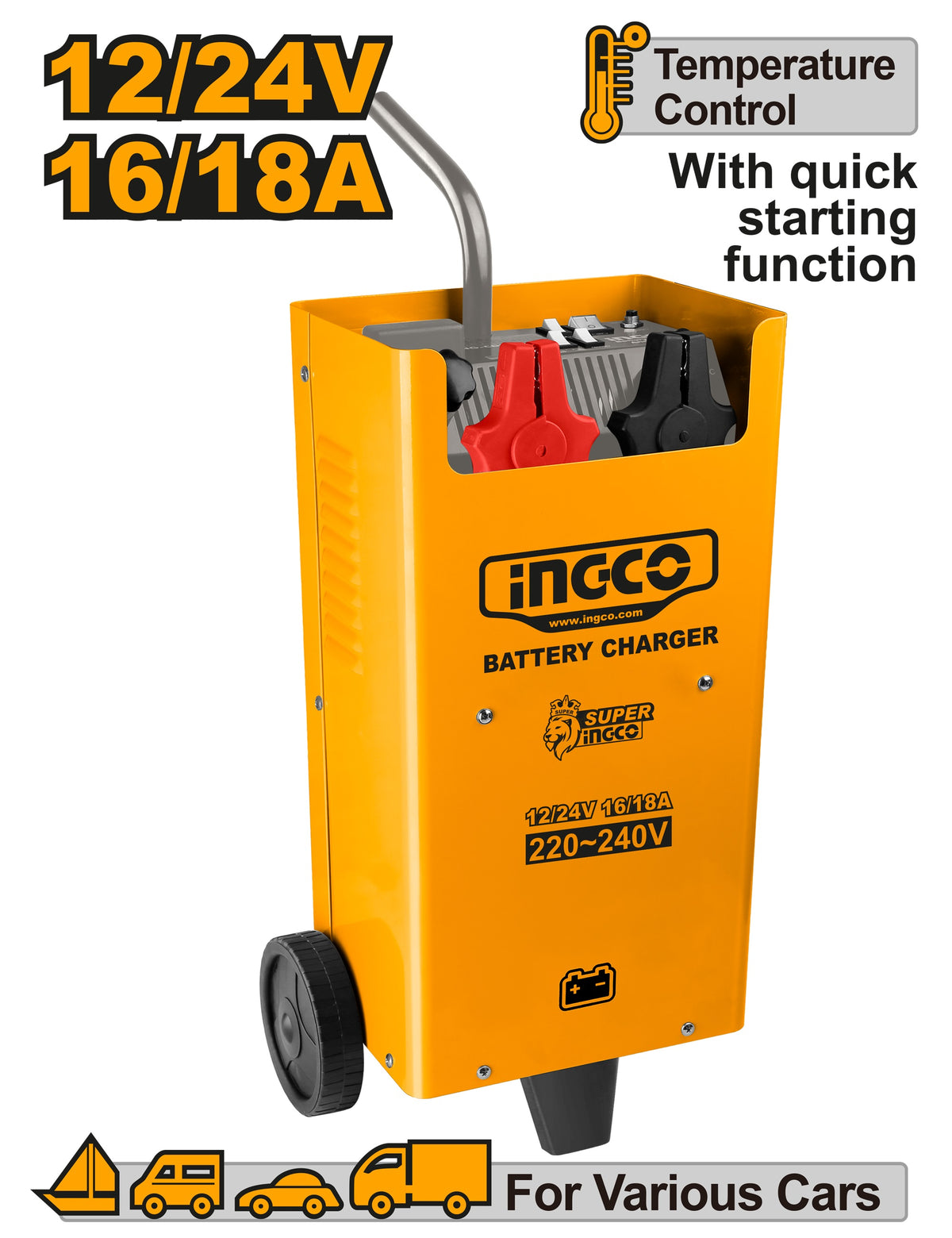 INGCO Battery Charger 12V/24V Boost Current 16A/18A ING-CD2201