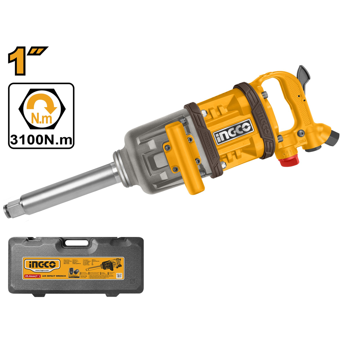 INGCO Air Impact Wrench 1" DR. Max.torque 3100Nm (2220FT-LB) AIW11222