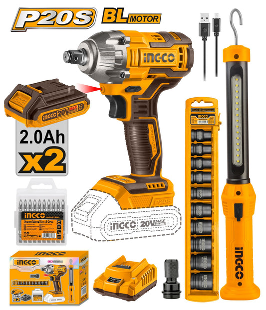 INGCO 20V Impact Wrench 300Nm + Worklight Combo set COSLI23011