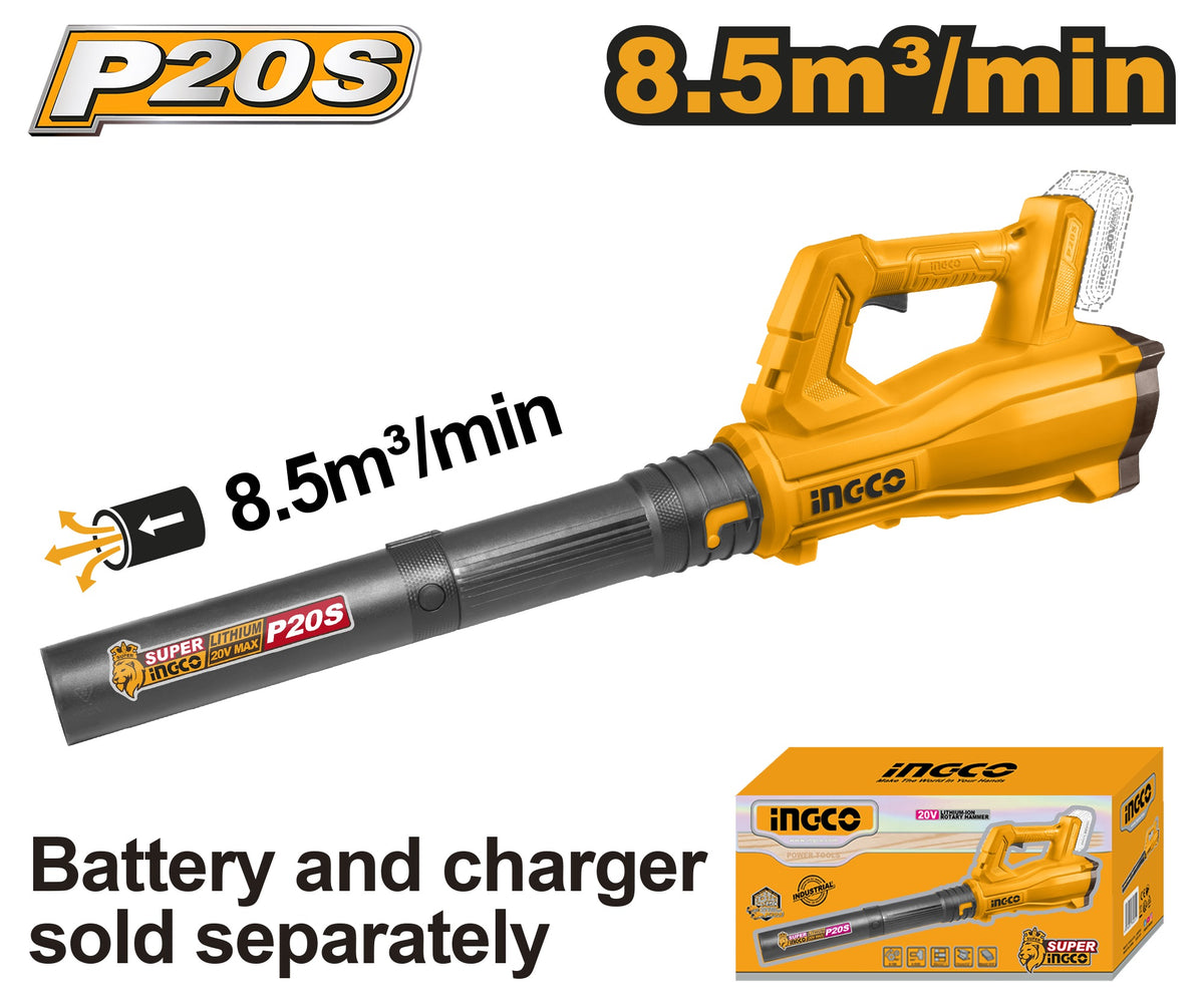 INGCO 20V LI-ION Leaf Blower 15,000RPM 8.5M3/MIN (Bare Unit) CABLI20323