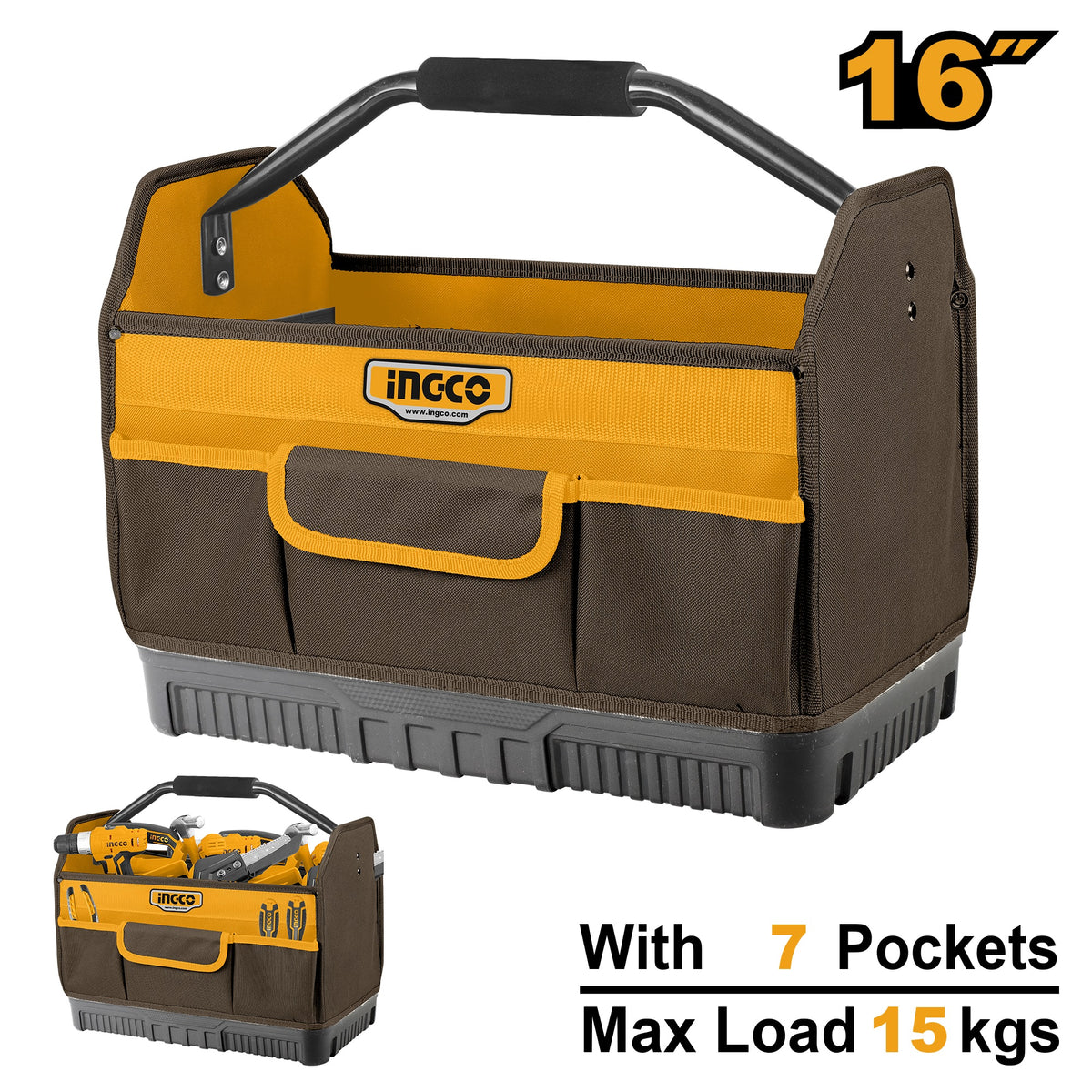 INGCO 16 Inch Industrial Grade Tool Bag 410X230X320mm HTBGL04