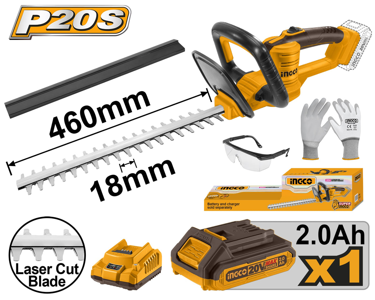INGCO 20V Hedge Trimmer 450mm 1X2.0Ah & Charger CHTLI20461