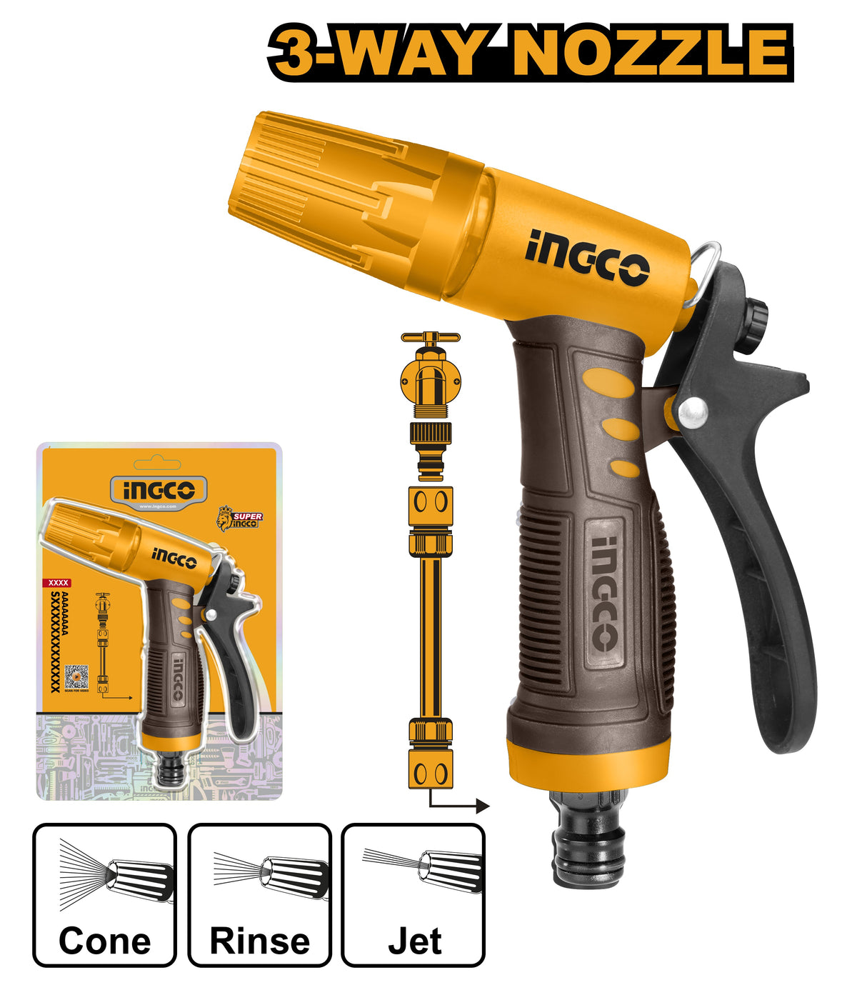 INGCO Plastic 3 Ways Spray Nozzle HWSG032