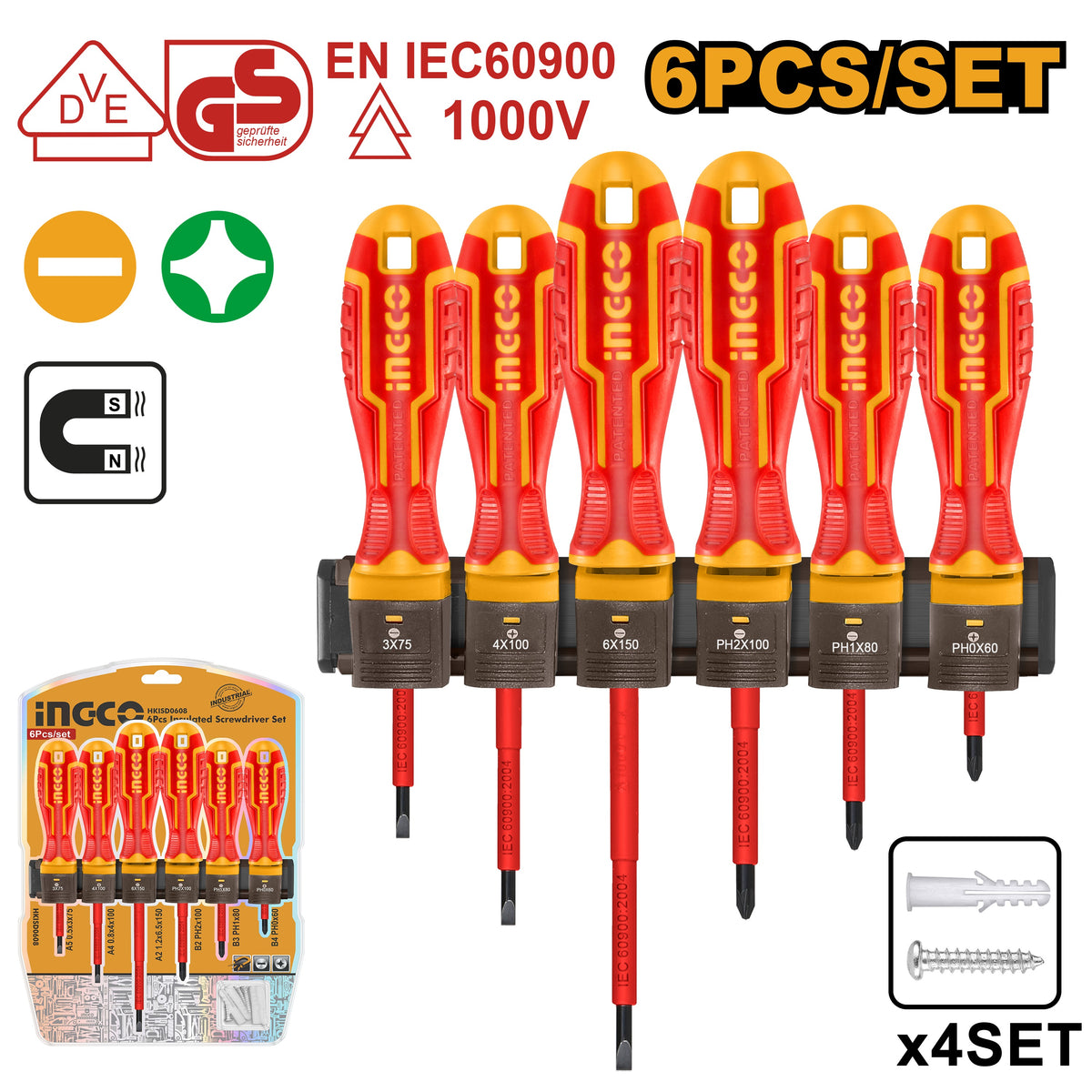INGCO 6pcs Insulated Screwdriver set HKISD0608