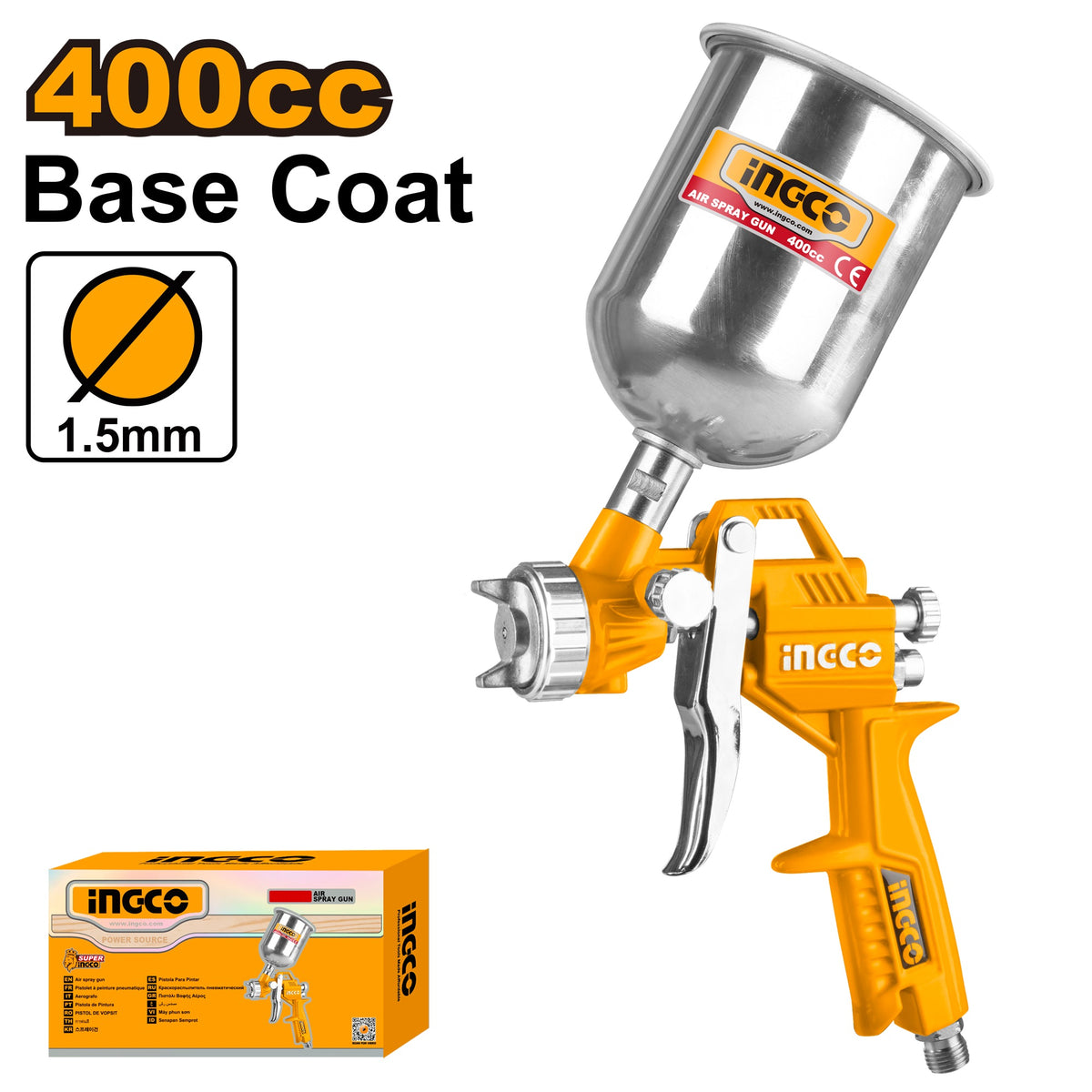 INGCO Spray Gun, Nozzle 1.5mm 0.4L Tank ASG4041