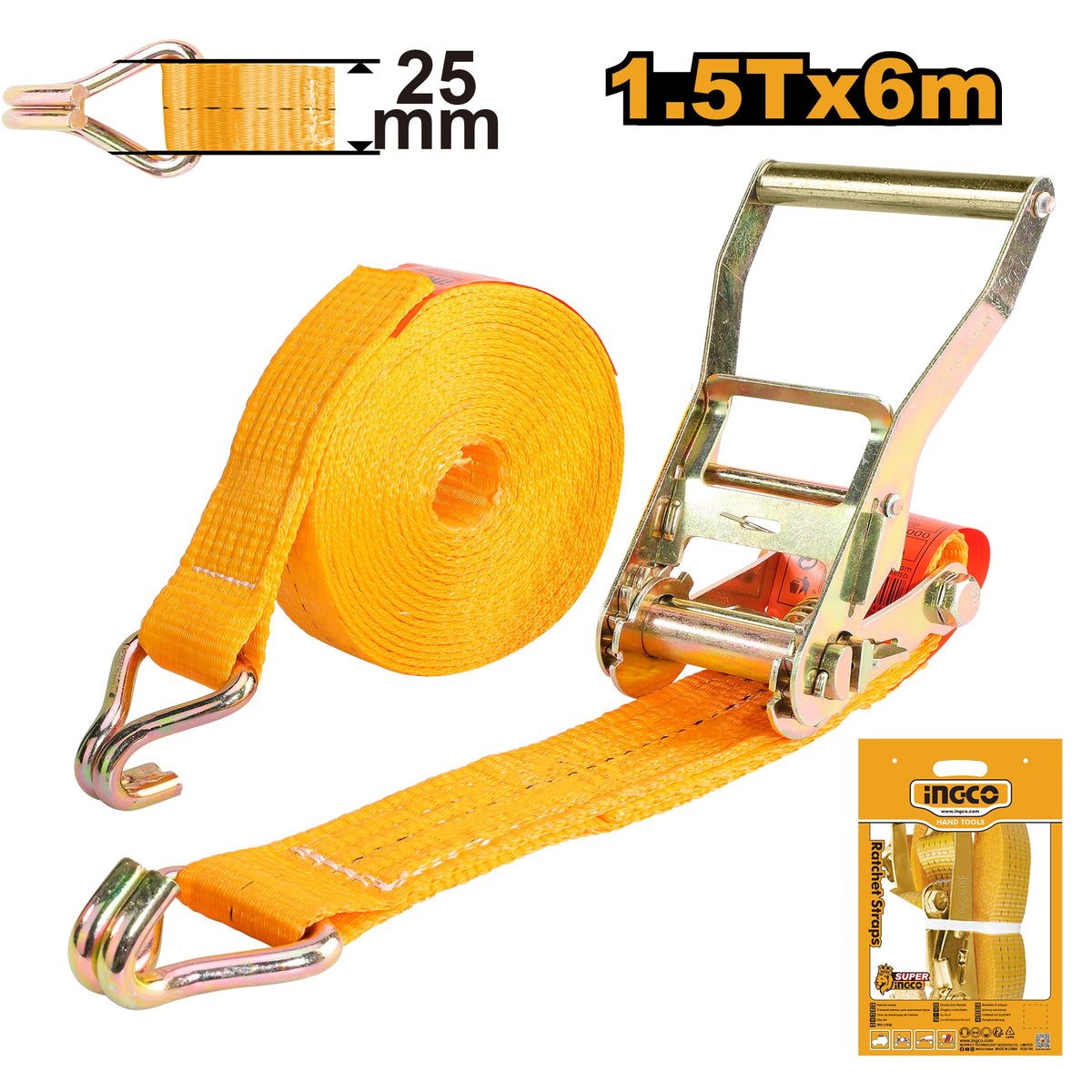 INGCO Ratchet Tie Down 25mm x 6m, Load 1.5T HRSP262