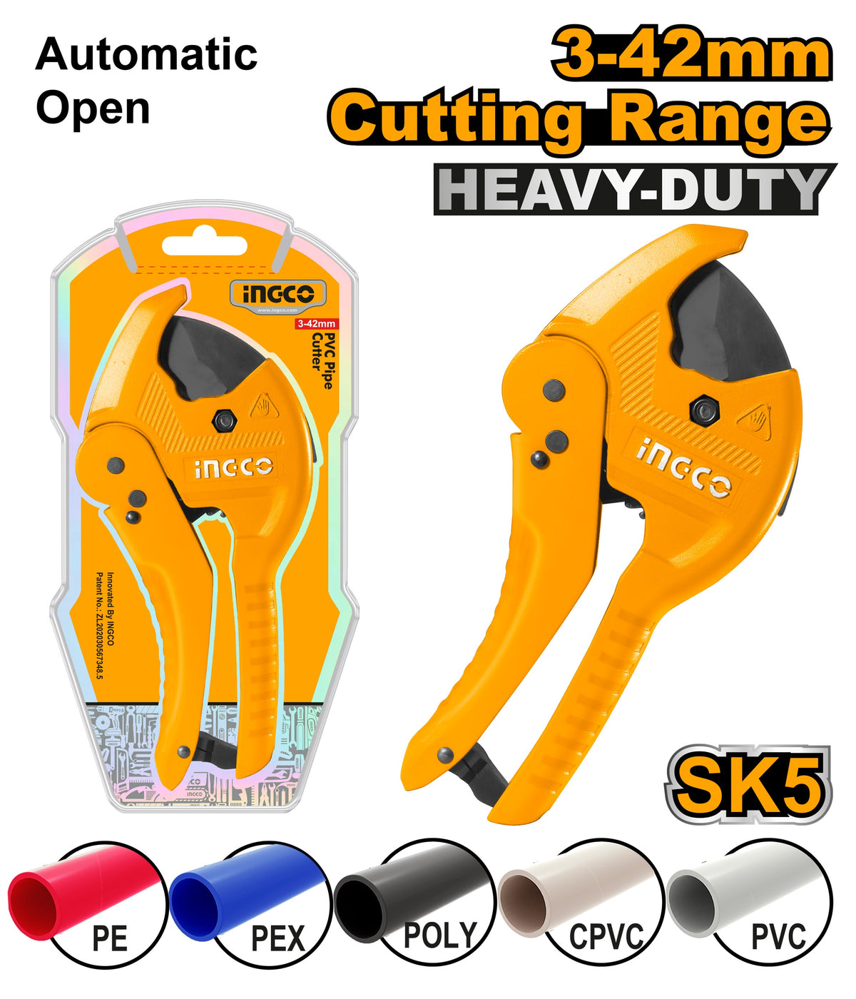 INGCO Industrial PVC Pipe Cutter CAP:42mm, Length 225mm HPC0442