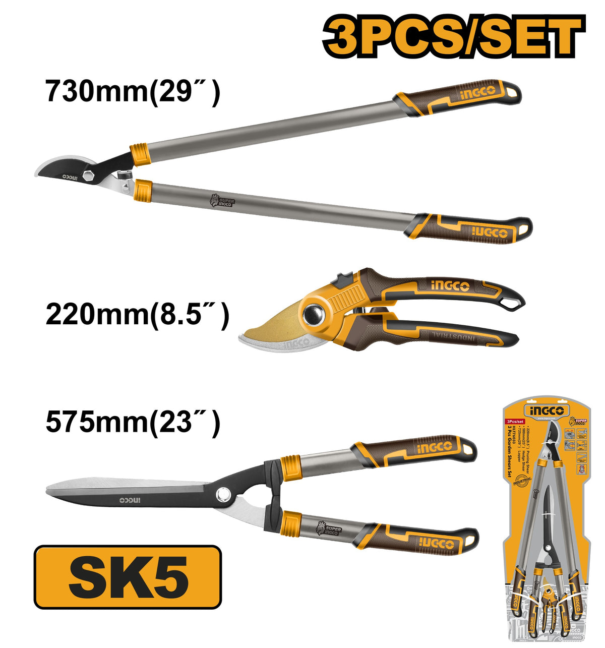 INGCO 3pcs Pruning, Hedge Shears & Lopper set HLT76033