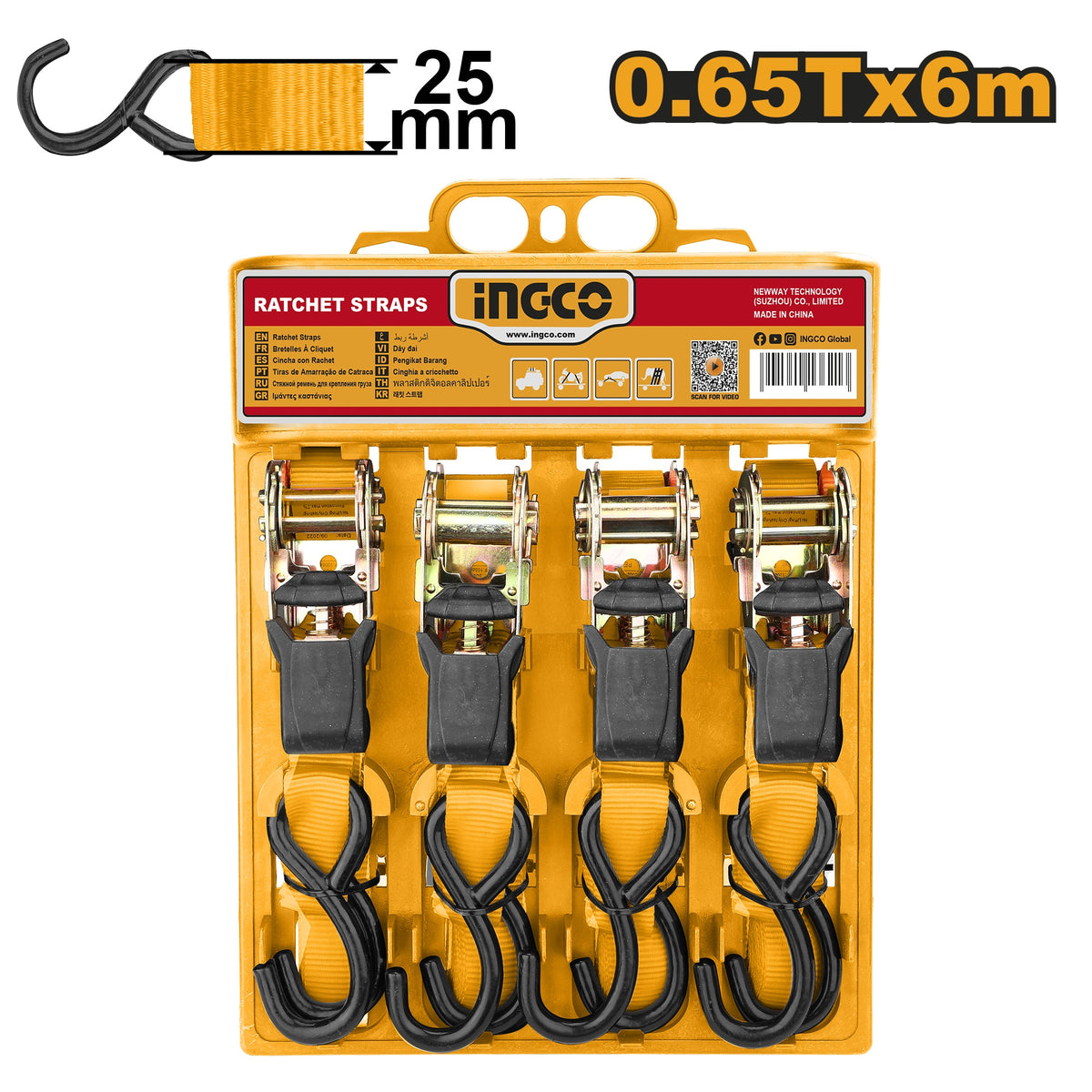 INGCO 4pcs Ratchet Strap set 25X6m (20FT) 0.65T HRSP065607