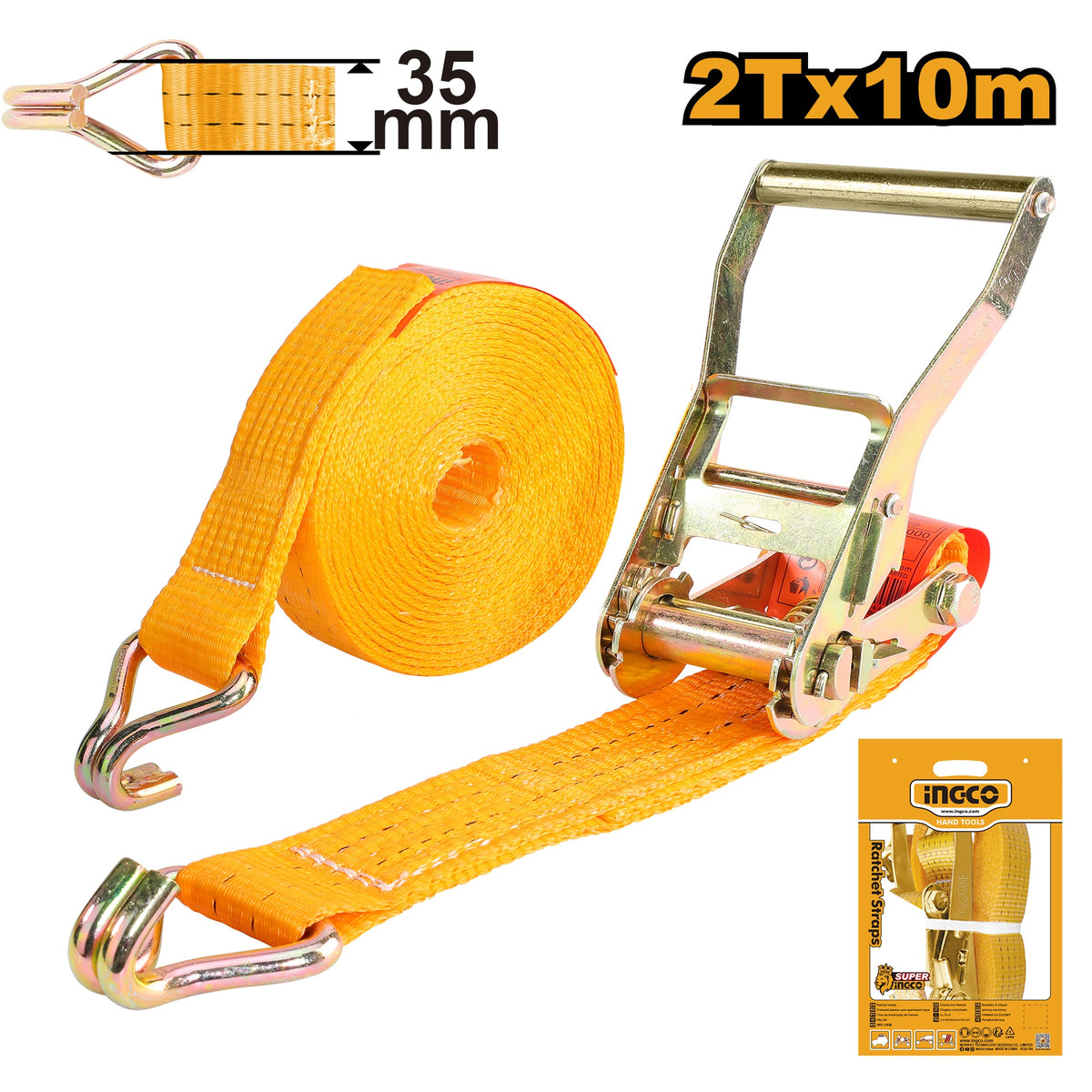 INGCO Ratchet Tie Down 35mm x 10m 2 Ton Load HRSP2101