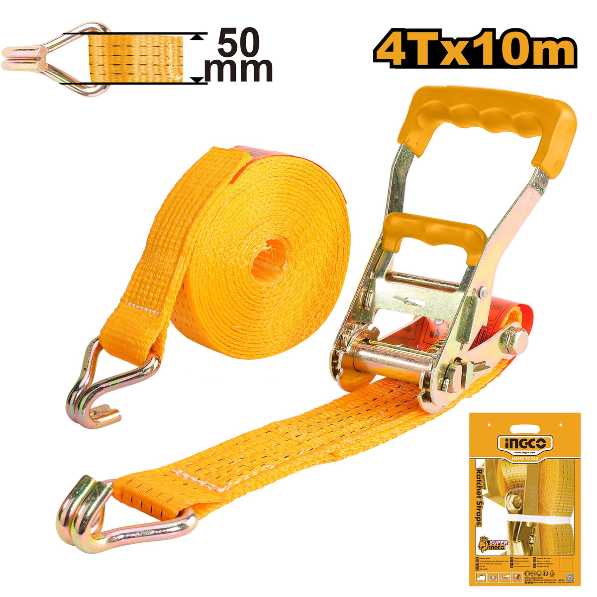 INGCO Ratchet Tie Down 50mm x 10m Heavy Duty 4 Ton Load HRSP4101