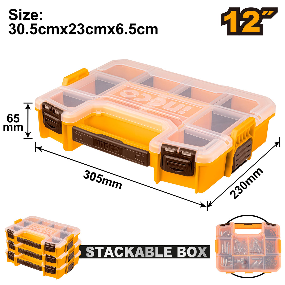 INGCO 12" Plastic Stackable Organiser 305X230X65mm PBX1211