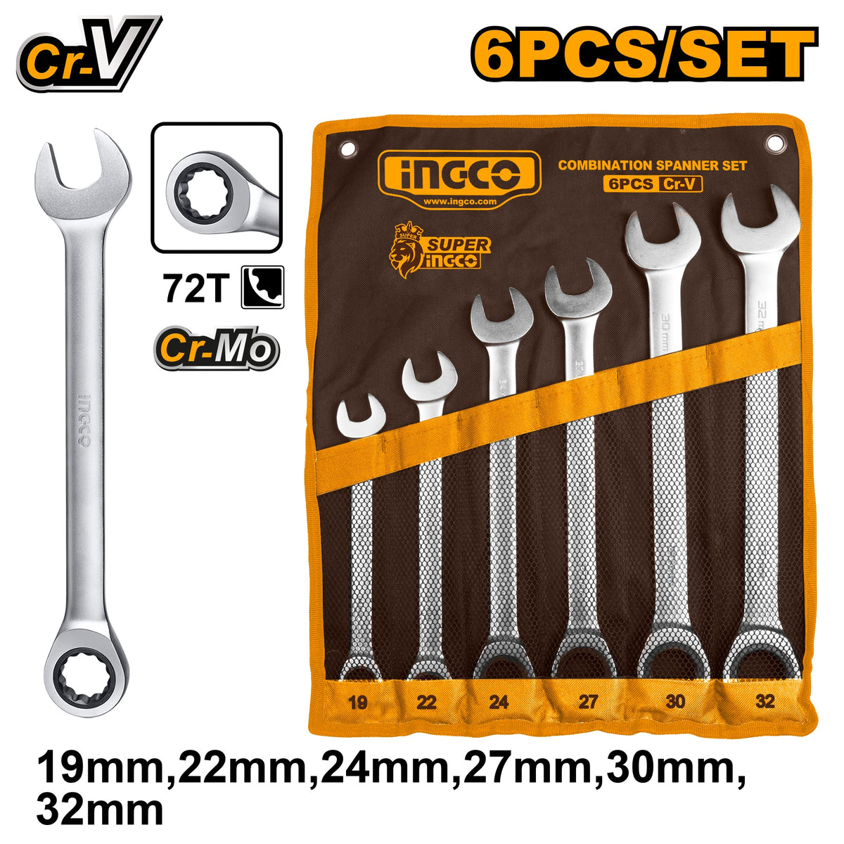 INGCO 6pcs Ratchet Spanner set HKSPAR1061