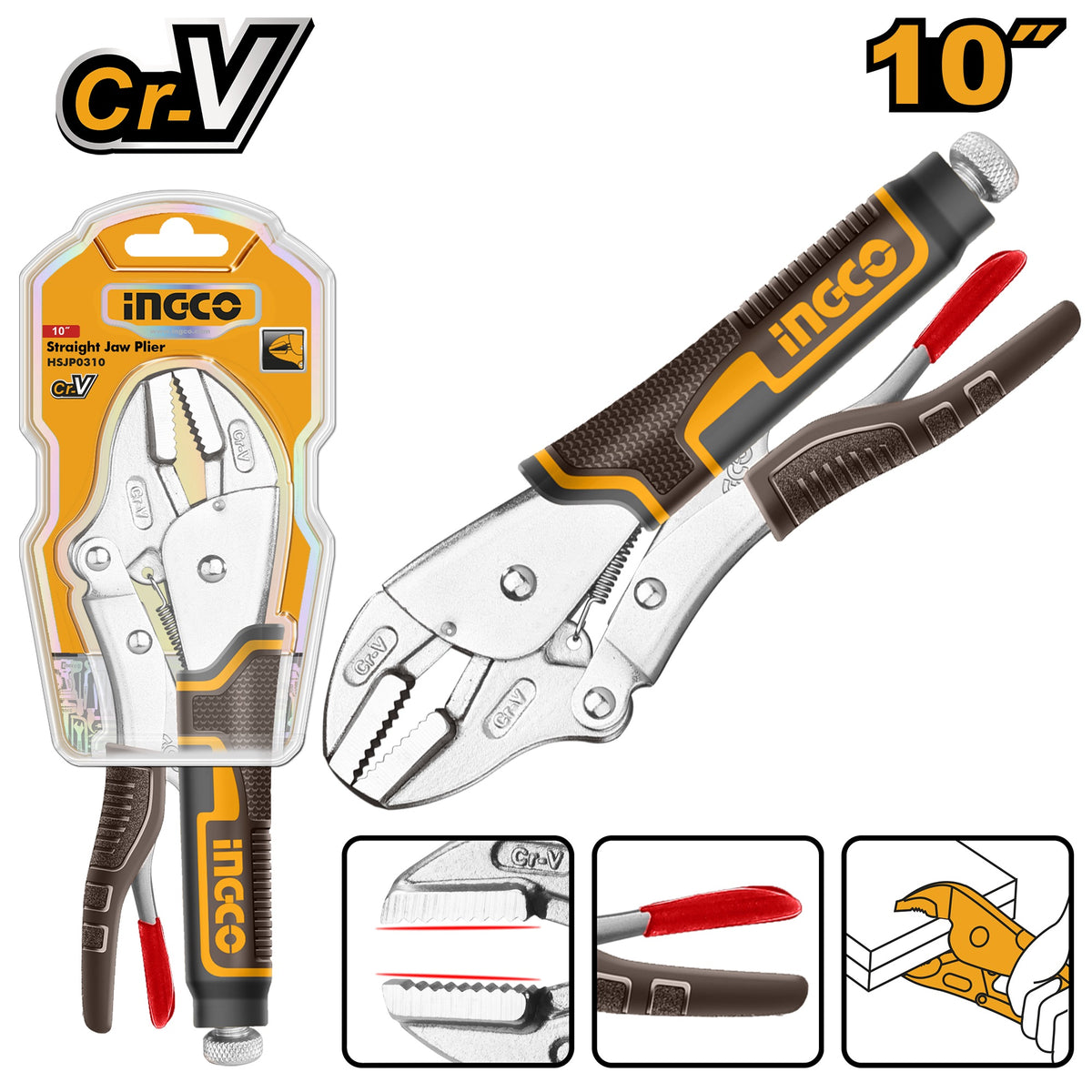 INGCO Cr.v Straight Jaw Locking Plier 10" HSJP0210
