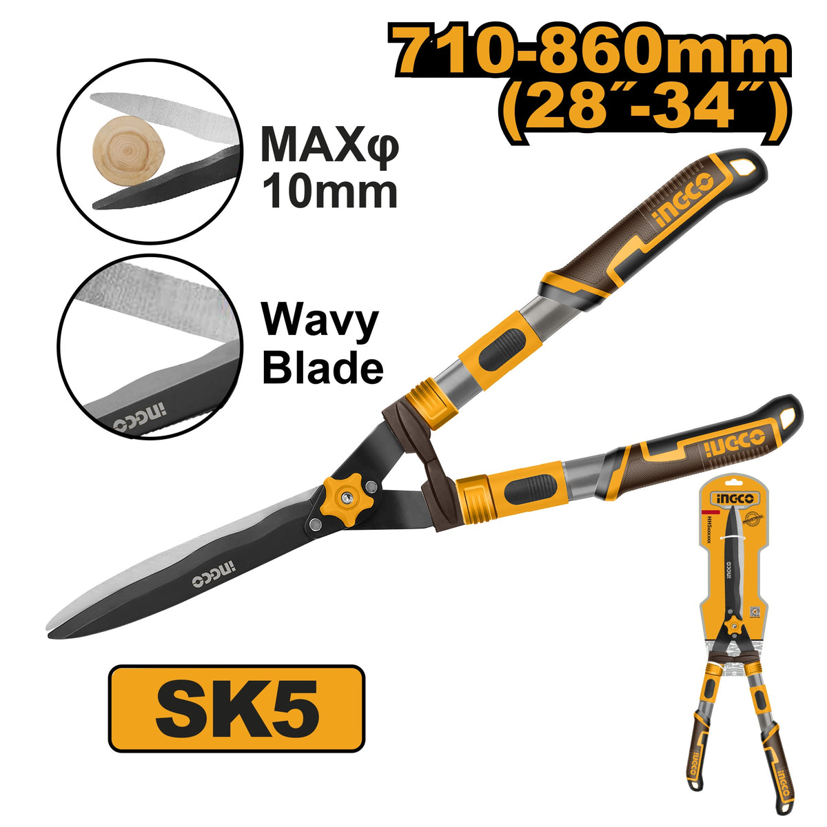 INGCO Hedge Shear Teflon Coated Blade Telescopic Handle 710-860mm HHS6306