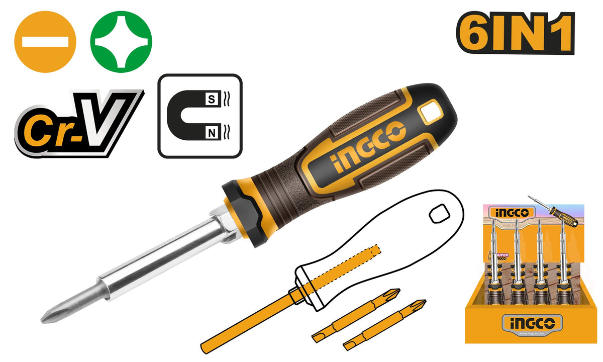 INGCO 6 in 1 Interchangeable Screwdriver AKISD0608