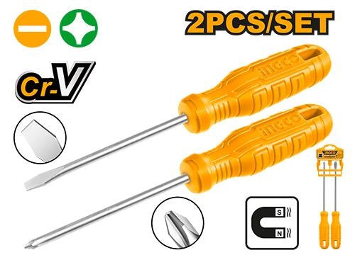 INGCO 2pcs New Design Handle Screwdriver (-) & (+) 125mm HKSD0258