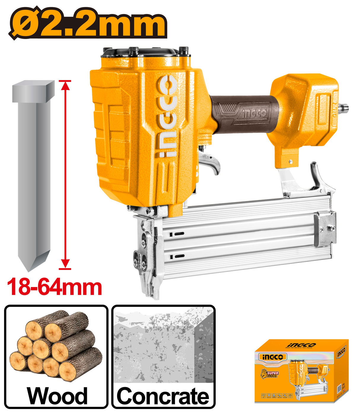 INGCO Air Concrete Nailer AT64 ACN18641