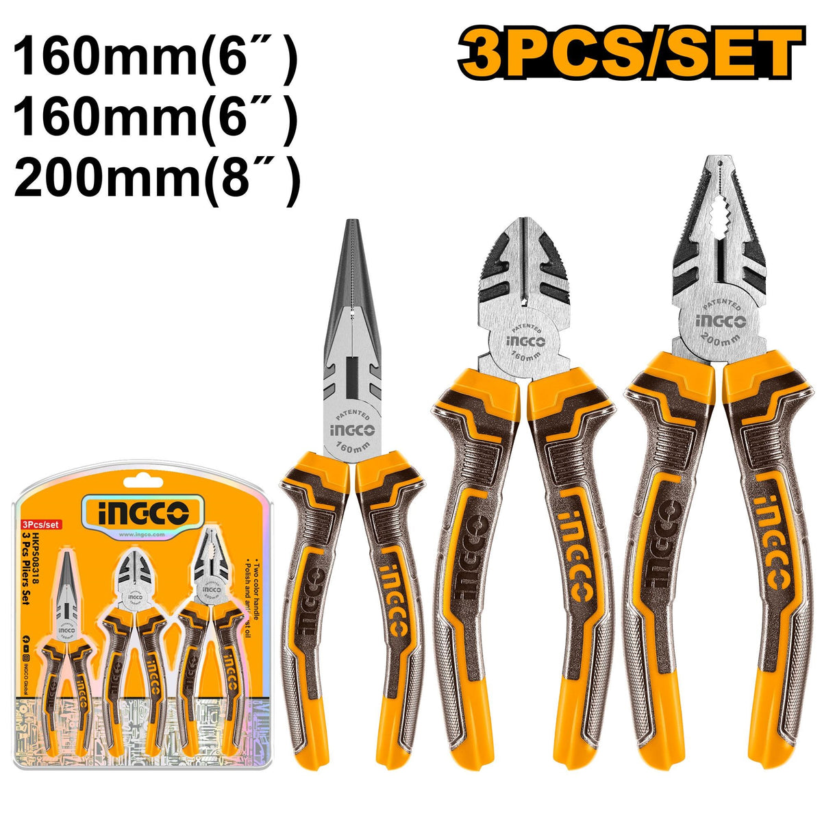 INGCO 3pcs Plier set HKPS08318