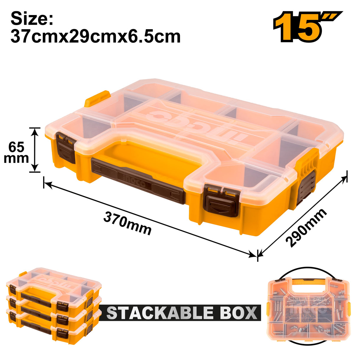 INGCO 15" Plastic Stackable Organiser 370X290X65mm PBX1511