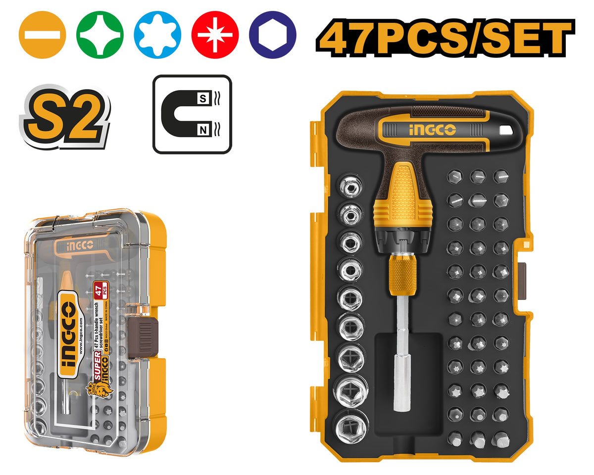 INGCO 47pcs T-Handle Wrench Screwdriver Bit set HKSDB0478