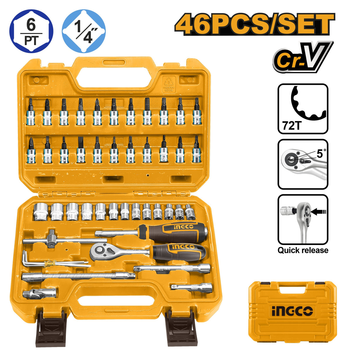 INGCO 46pcs 1/4" DR. Socket set HKTS14462
