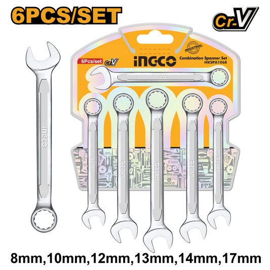 INGCO 6pcs Combination Spanner set 8,10,12,13,14,17mm HKSPA1068