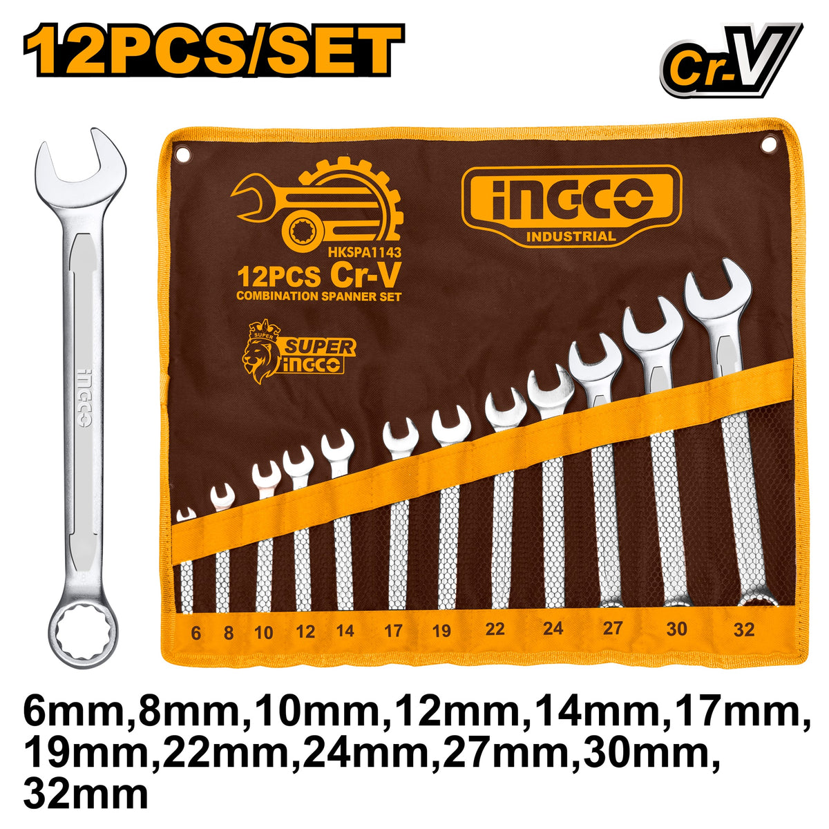 INGCO 12pcs Cr.v Combination Spanner set 6-32mm HKSPA1143