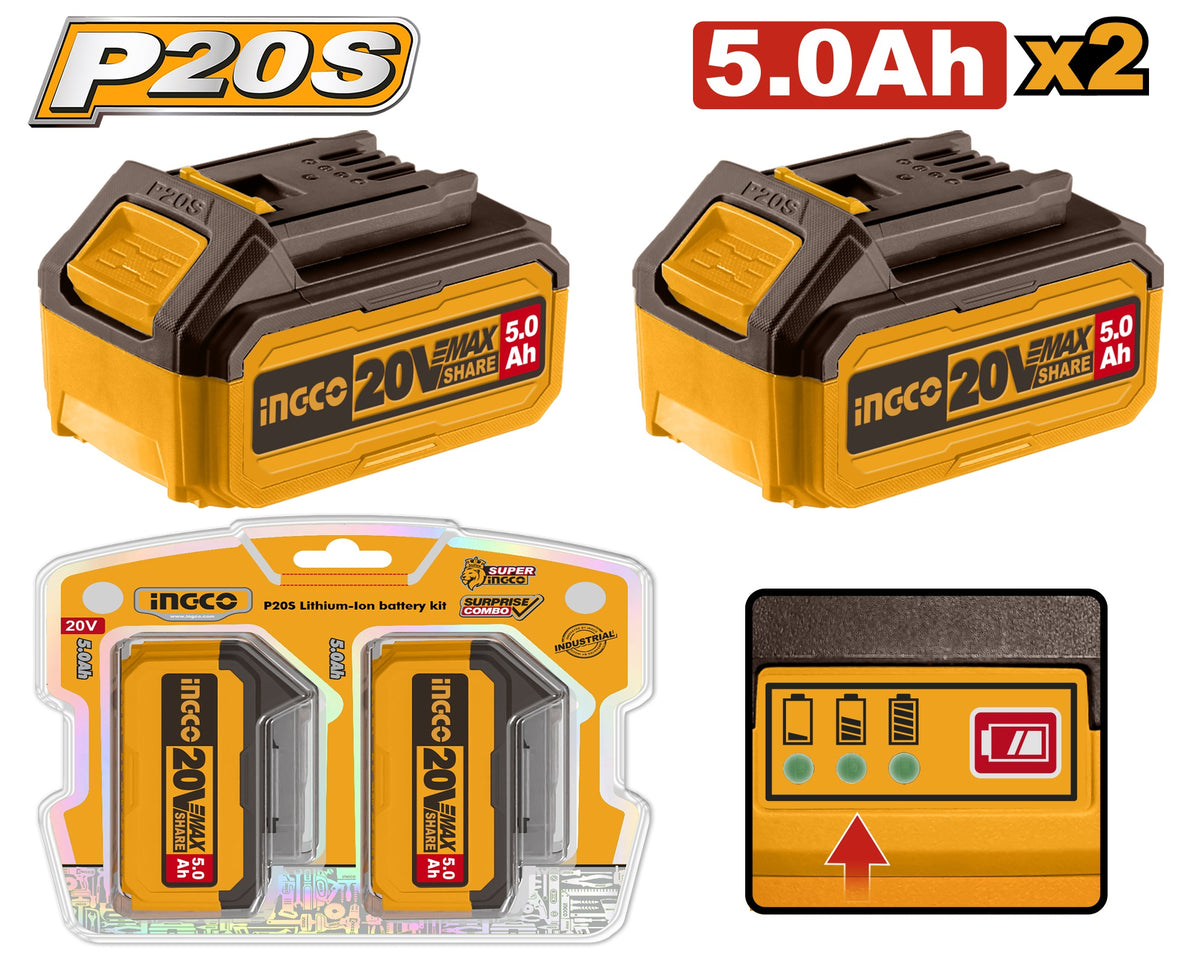 INGCO 20V 2pcs 5.0Ah Battery Value Pack COSLI240464
