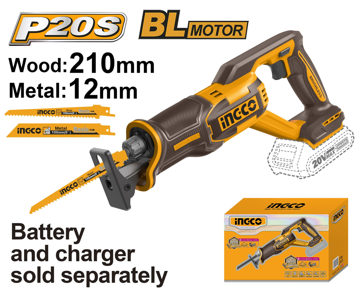INGCO 20V LI-ION BL Recipro Saw (Bare Unit) CRSLI2108