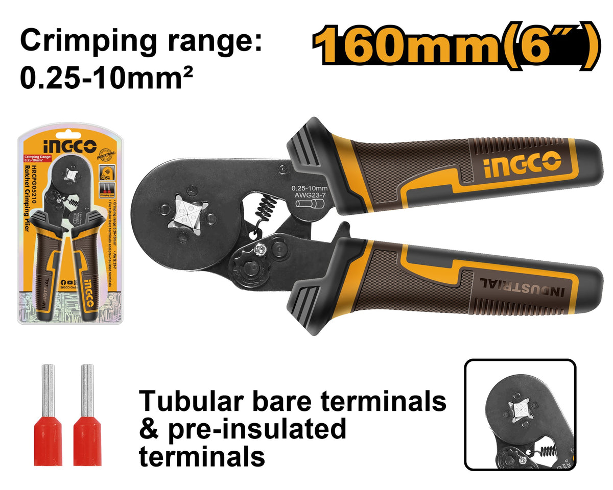 INGCO Tubular Bare Teriminals Crimping Plier 0.25-10MM2 HRCPG05210
