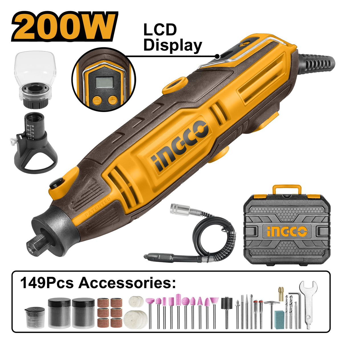 INGCO Mini Die Grinder with 149 Accessories 1/8" Collet MG2008