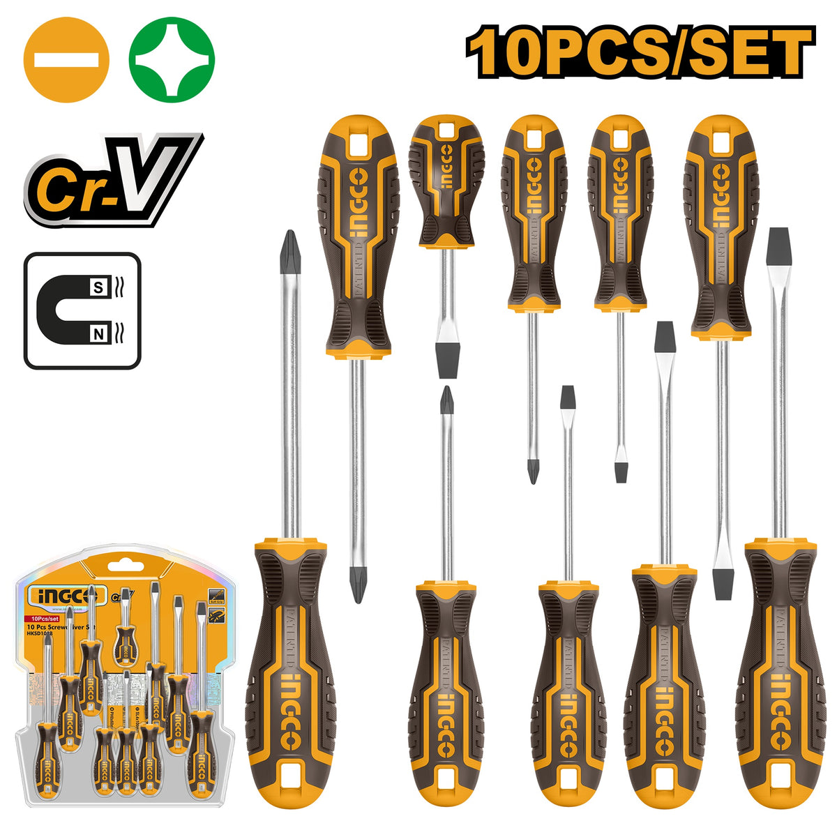 INGCO 10pcs Screwdriver set 6pcs (-) & 4pcs (+) HKSD1028