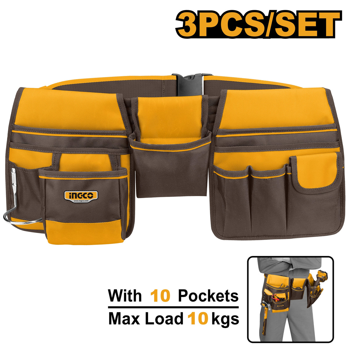INGCO 10 Pockets Tool Pouch with Adj. Waist Belt HTBP020328