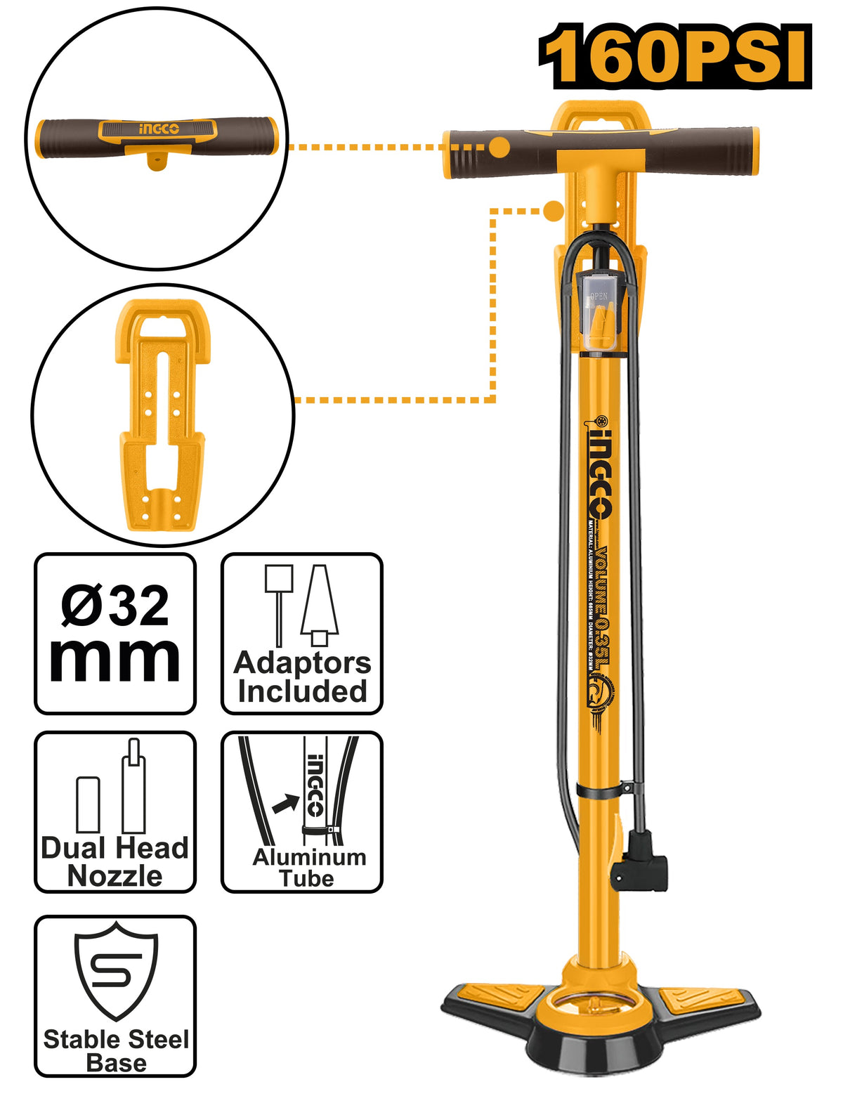 INGCO Hand Pump Max Pressure 160PSI Φ32*580mm MPP3201