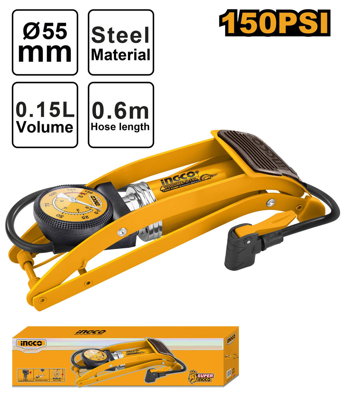 INGCO Foot Pump Max Pressure 150PSI MPP5511