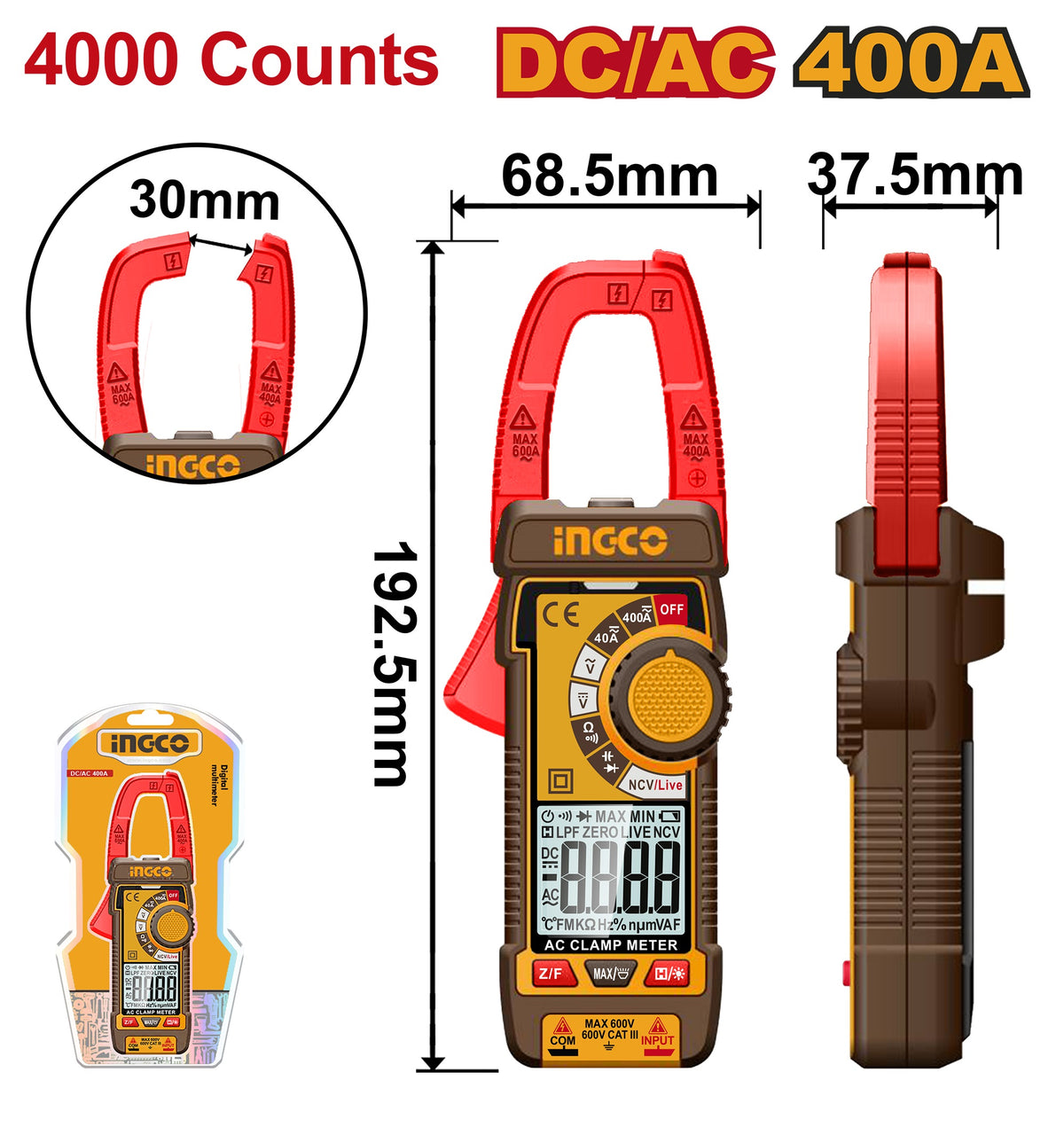 INGCO Digital Dc/ac 400A Clamp Meter DCM62002
