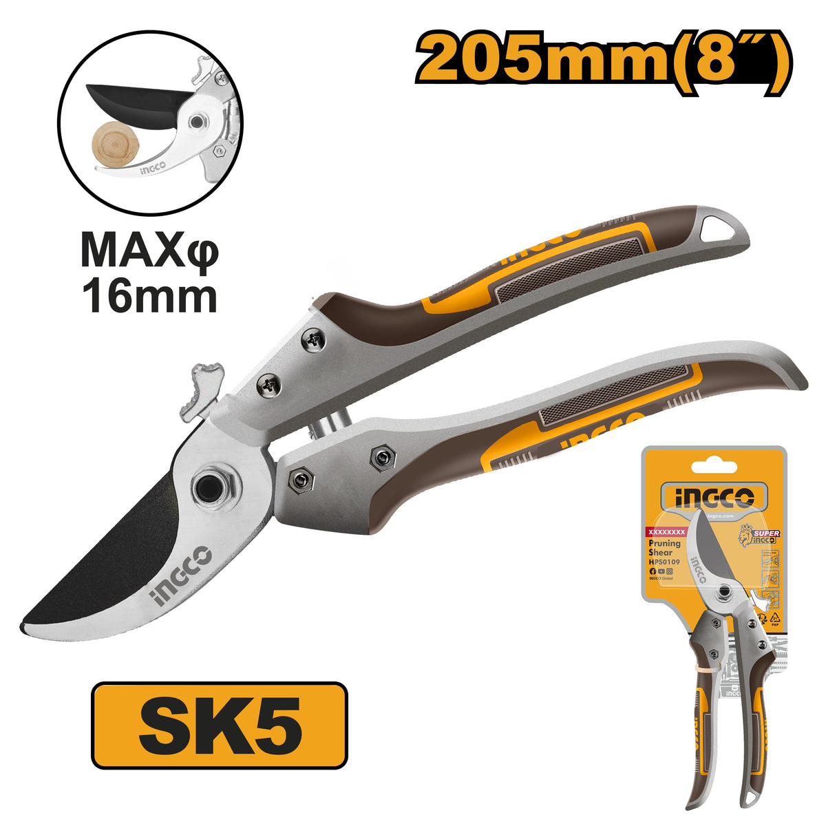 INGCO High Quality Pruning Shear 8" 205mm HPS0308