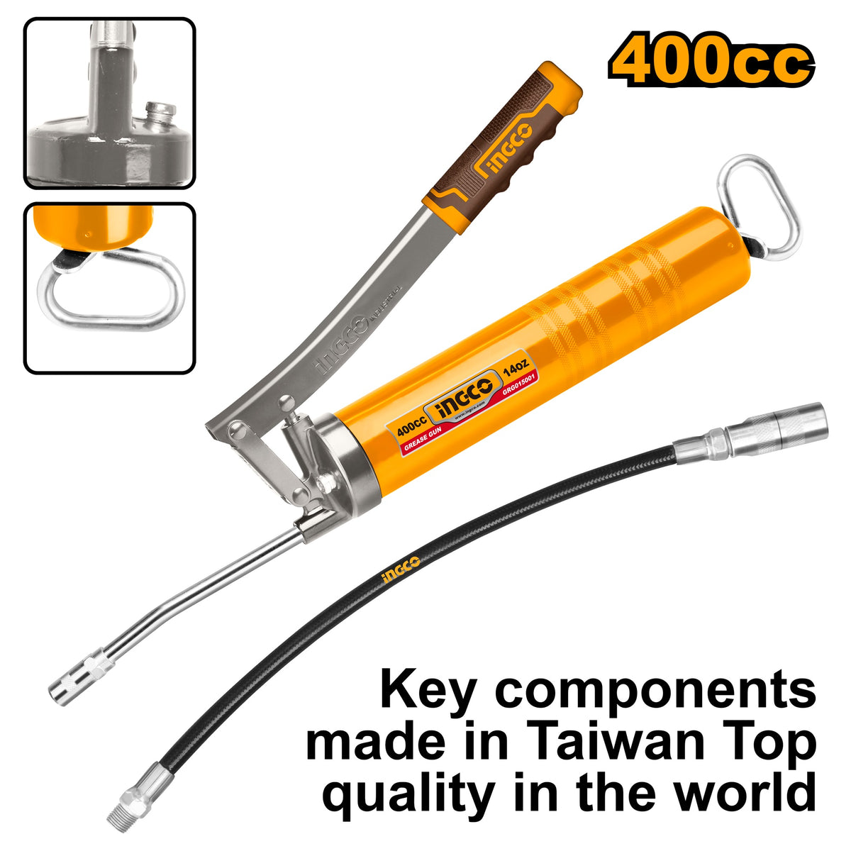 INGCO Grease Gun 400CC + 1X12" Flex Grease Hose GRG015001