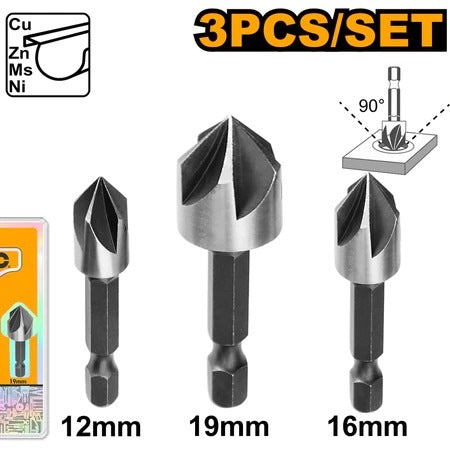 INGCO 3pcs HSS Countersunk Bit set 12, 16 & 19mm DBCS0031 – view 2